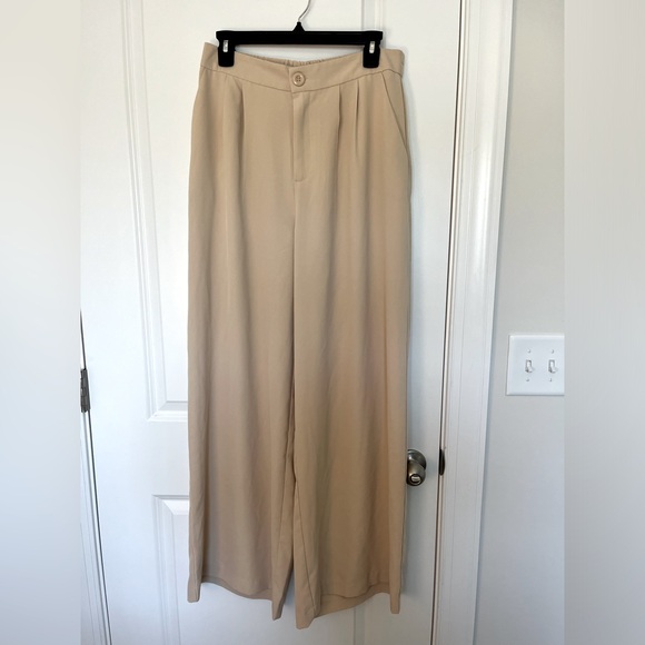 Haute Monde High Waist Beige Wide Leg Palazzo Trouser Pant | Large - Picture 3 of 8